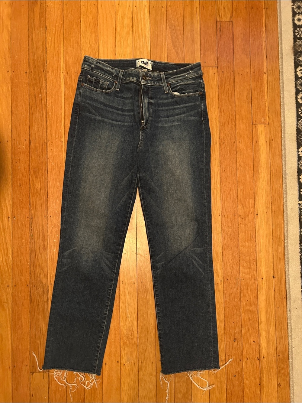PAIGE Indigo Cropped Hoxton Straight Jeans with Raw Hem - Women
